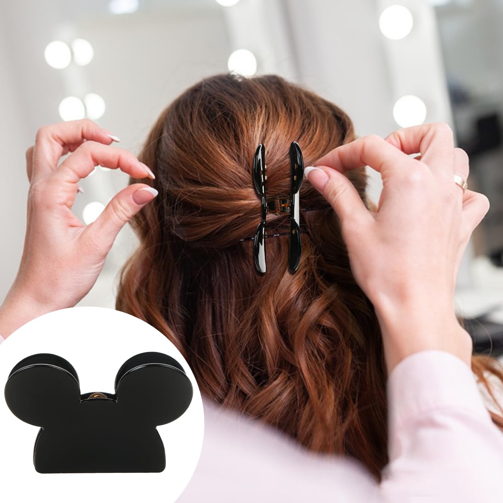 BENOSPACE 3Pcs Acrylic Hair Clip, Mouse Head Claw Clips for black, white
