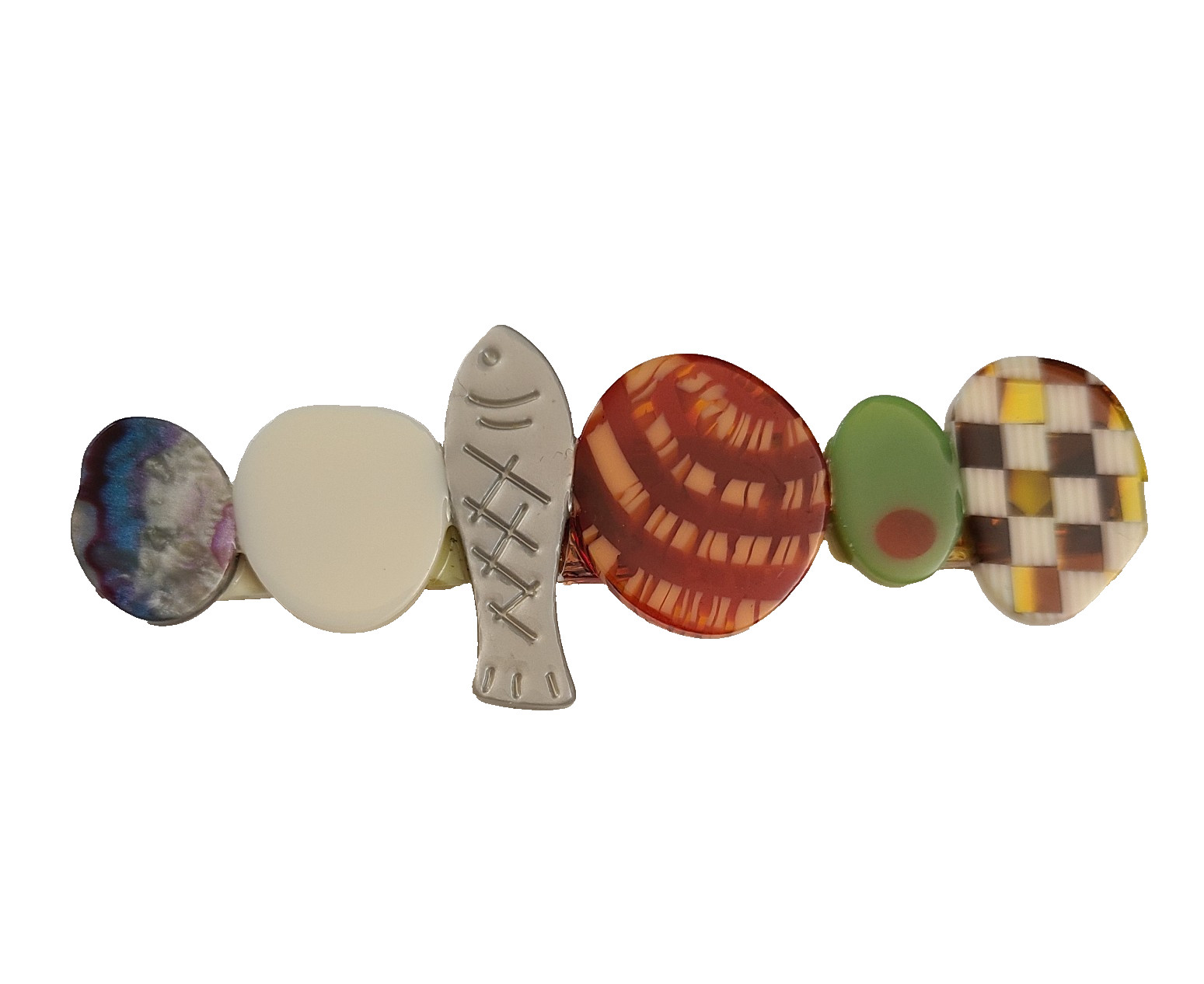 Hors d’Oeuvre Alligator Hair Clip Food Theme Fish Olive Barrette