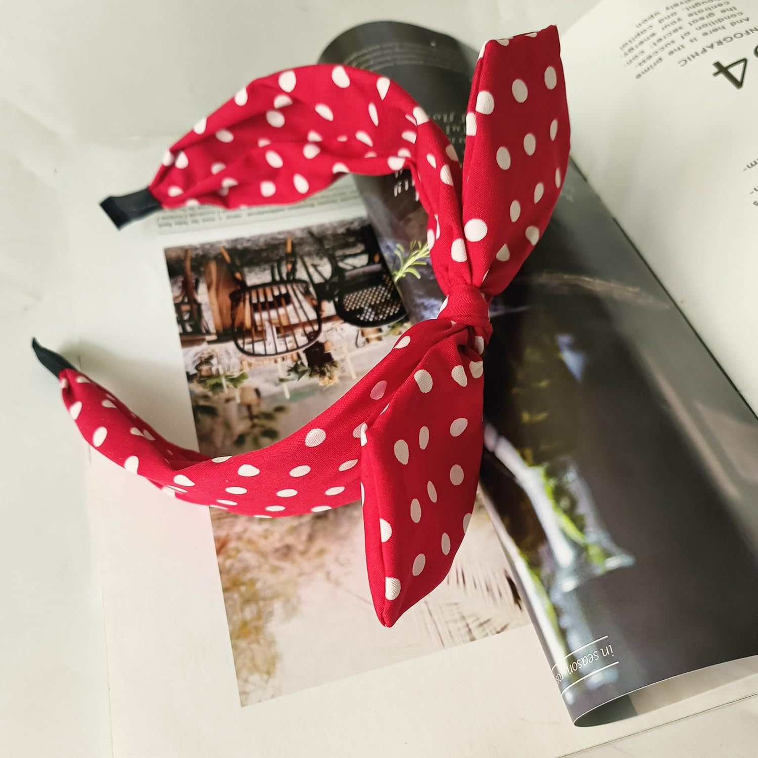 Red Polka Dot Bow Headbands for Women Bandana Hairband with Bow Halloween Costum