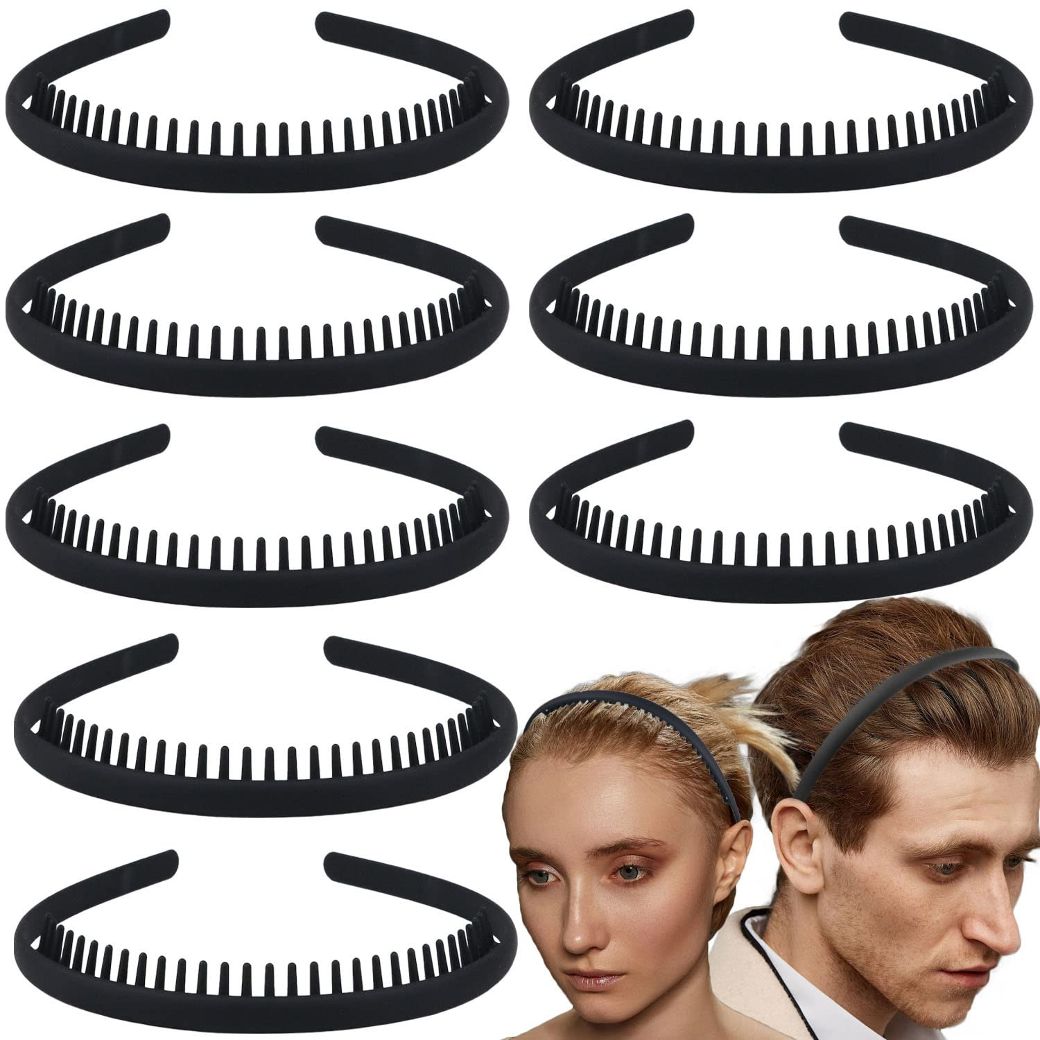 8 PCS Non Slip Fashion Effortless Plastic Headbands with Teeth Comb