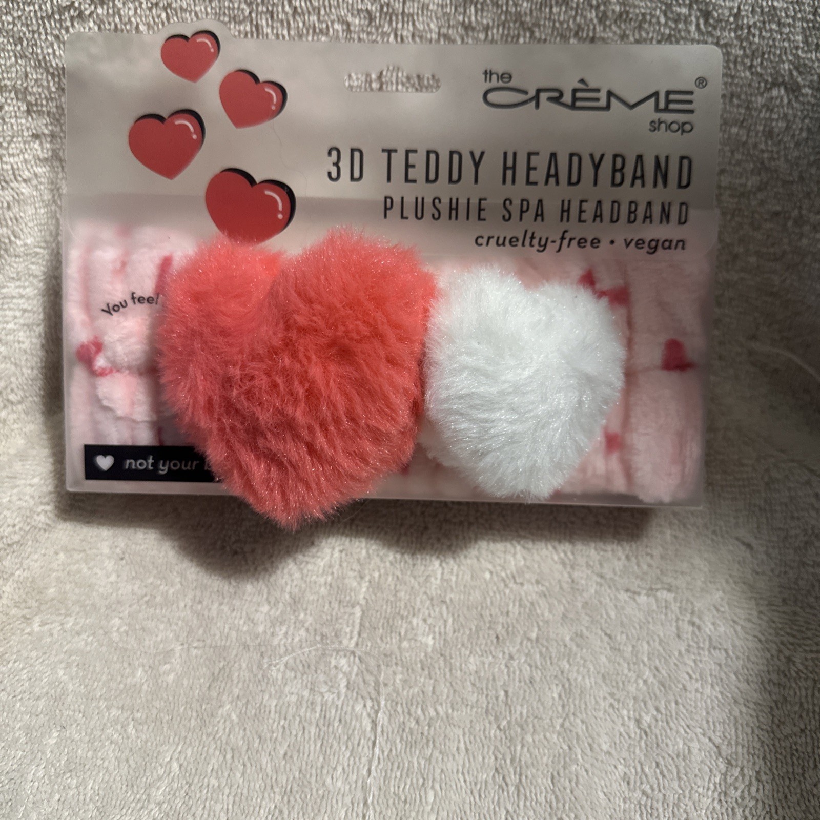 THE CREME SHOP Plush Spa Beauty 3D Headband **Sweet Hearts** Pink Red White Soft
