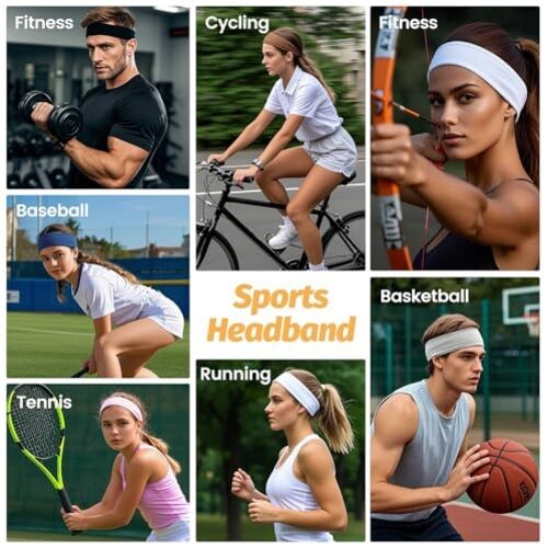 Headbands for Women – 6 Pack Wide Elastic Hair Grey/Navy/Brown/White/Pink/Black
