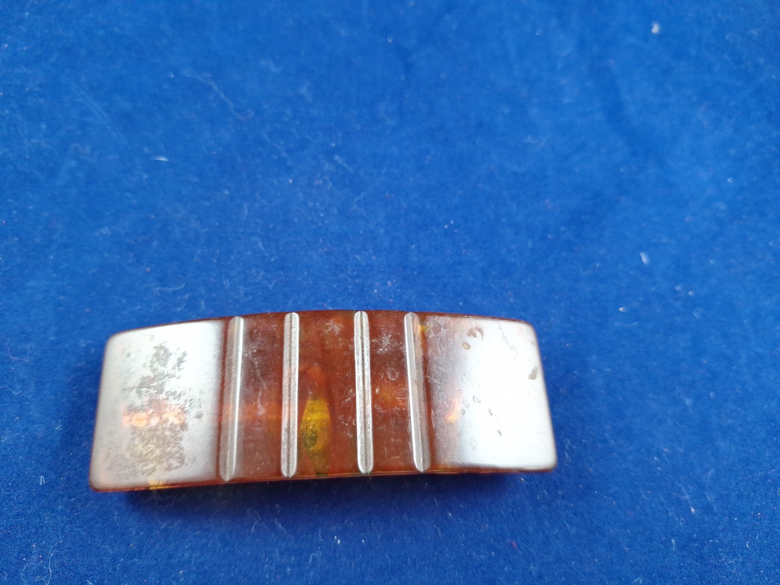 Vtg 1980’s Carmel Color Rectangle Plastic Barrette Sekine Marked *5-B