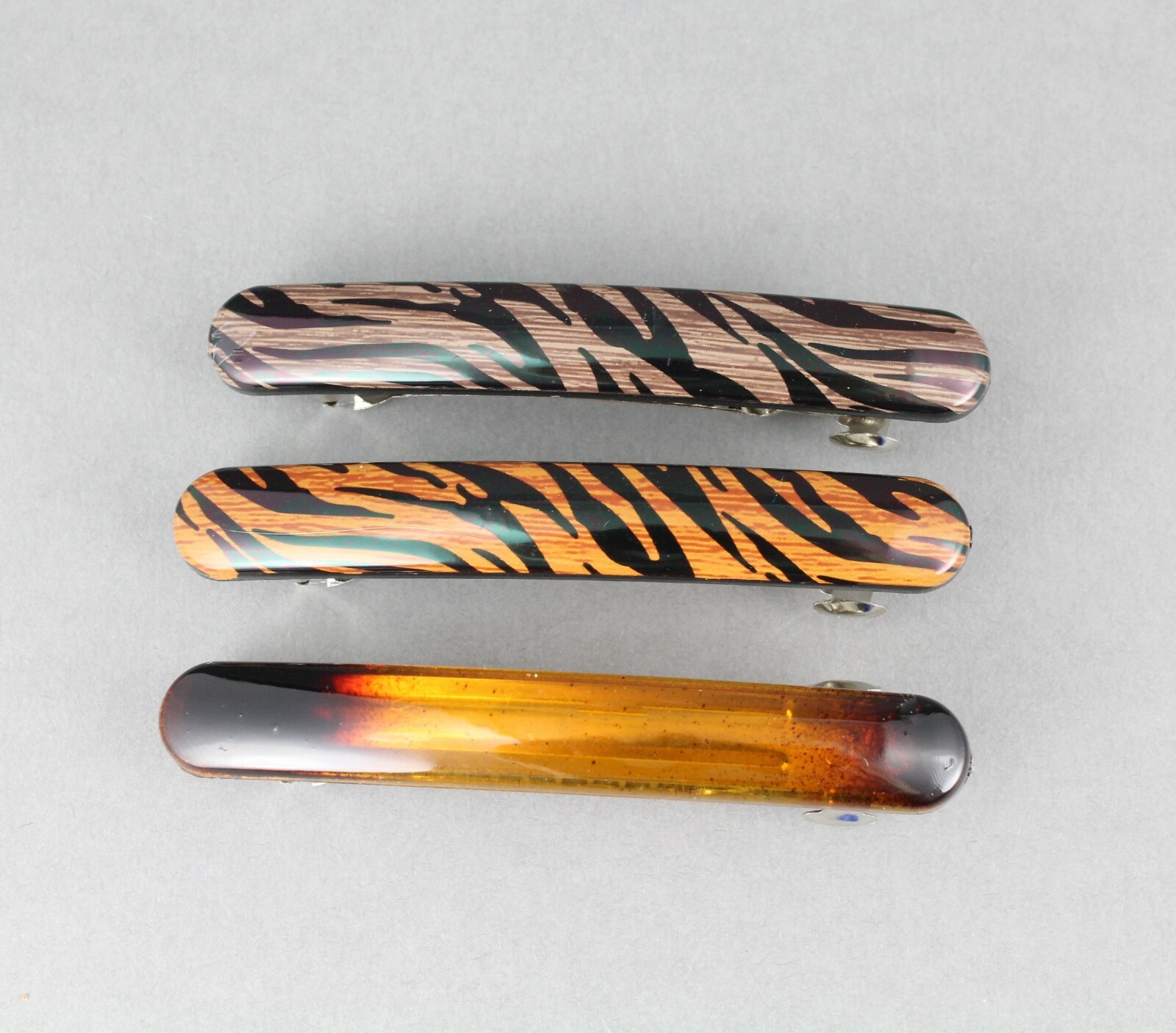 Brown Black barrette set 3 small thin skinny hair clip accessory 2.5″ wood grain