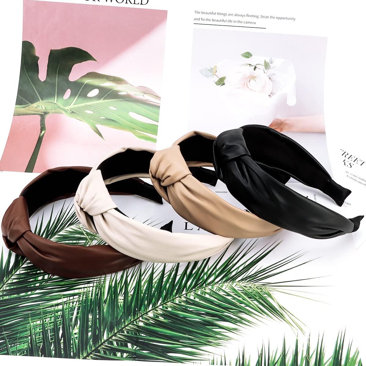 4PCS PU Leather Knotted Headbands for Women Fashion Hair Accessories