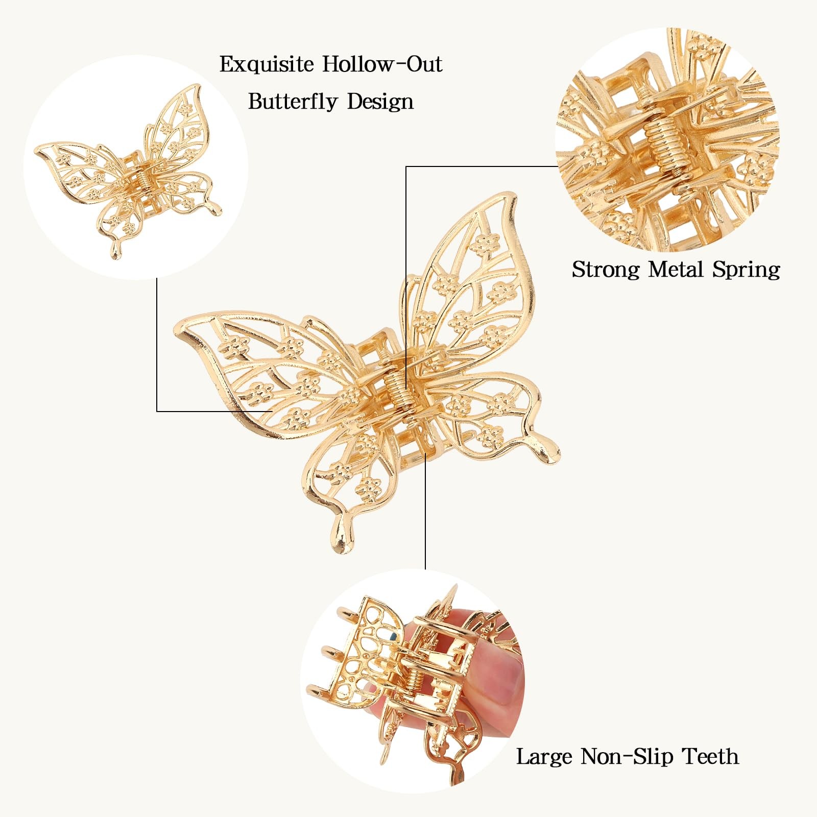 Esitrormi 3PCS Butterfly Hair Clips 1 Count (Pack of 3), gold black silver