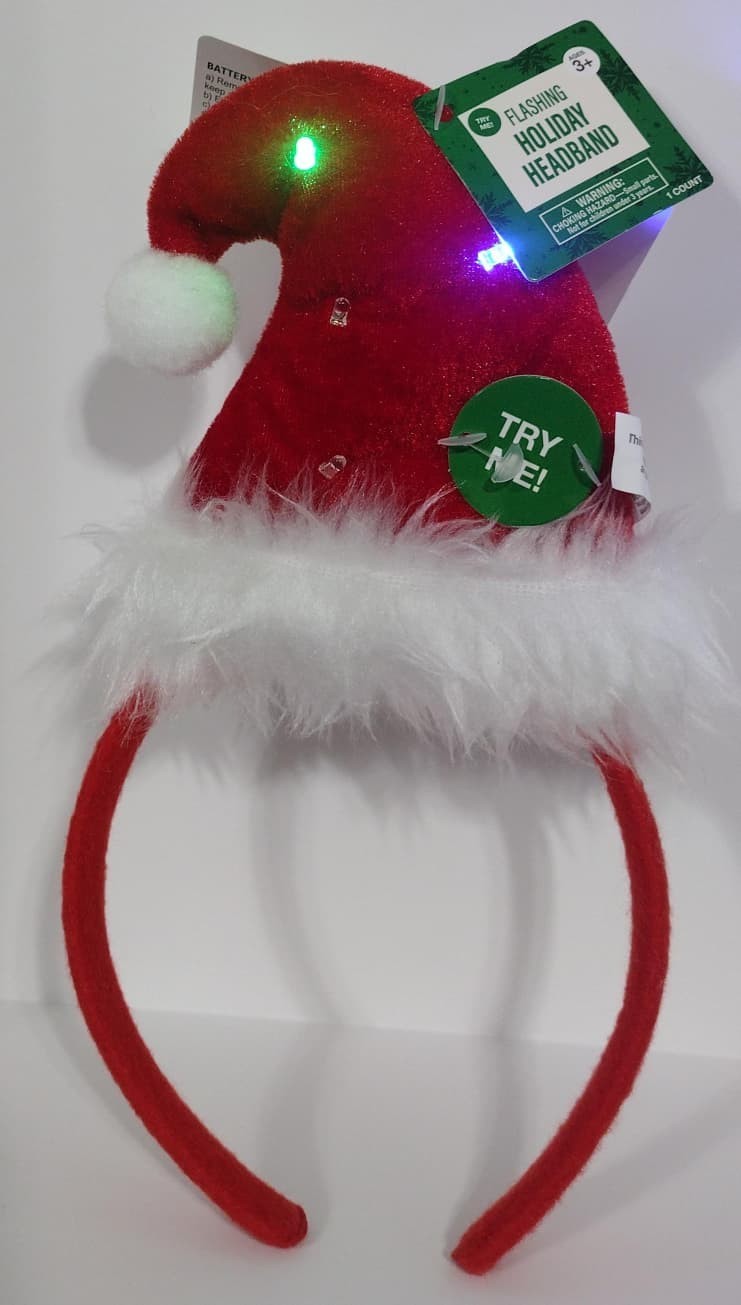 Christmas Light-Up Santa Hat Plush Fabric Headband Red