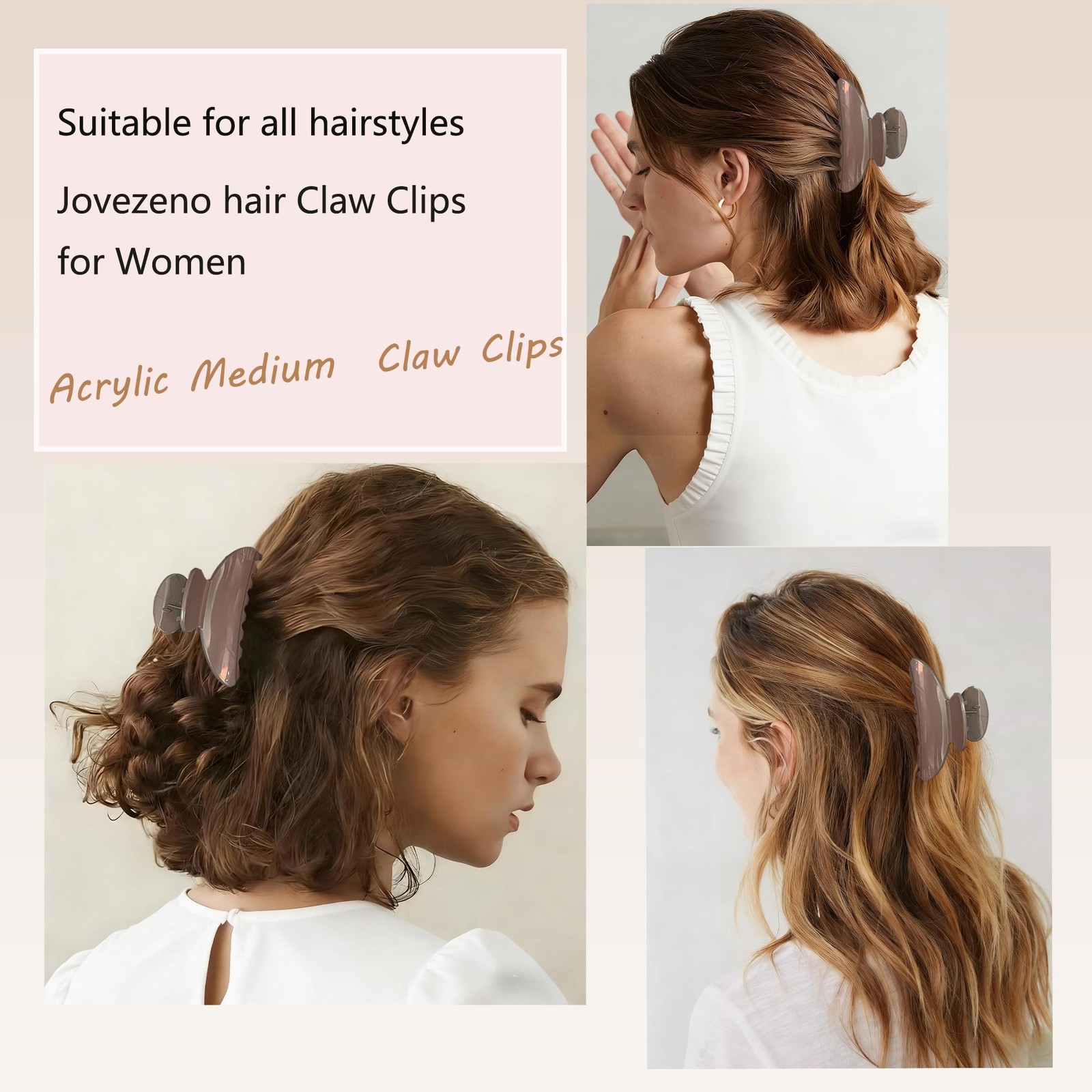 Jovezeno Hair Claw Clips Acrylic Medium Small 1 Count (Pack of 1), Grey