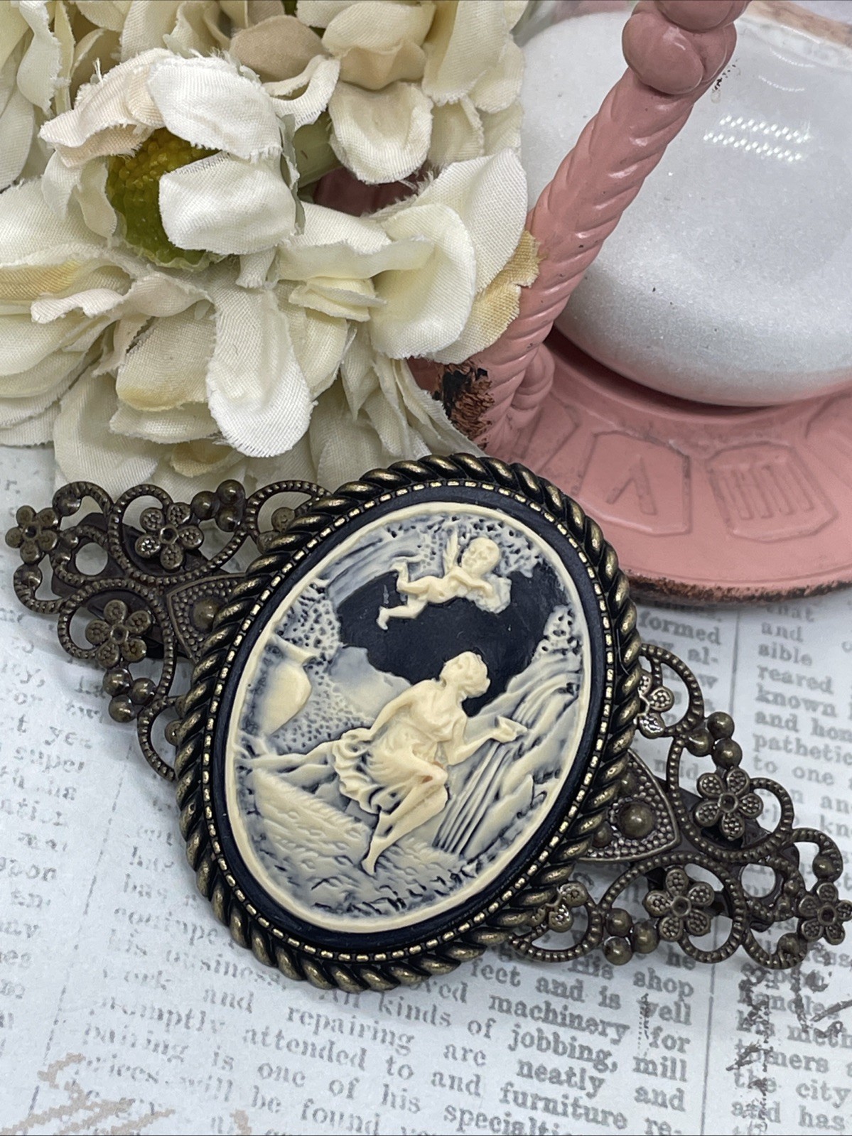 Victorian Cherub Angel Garden Angel New Maiden Cameo Pin Hair Clip Jewelry Comb