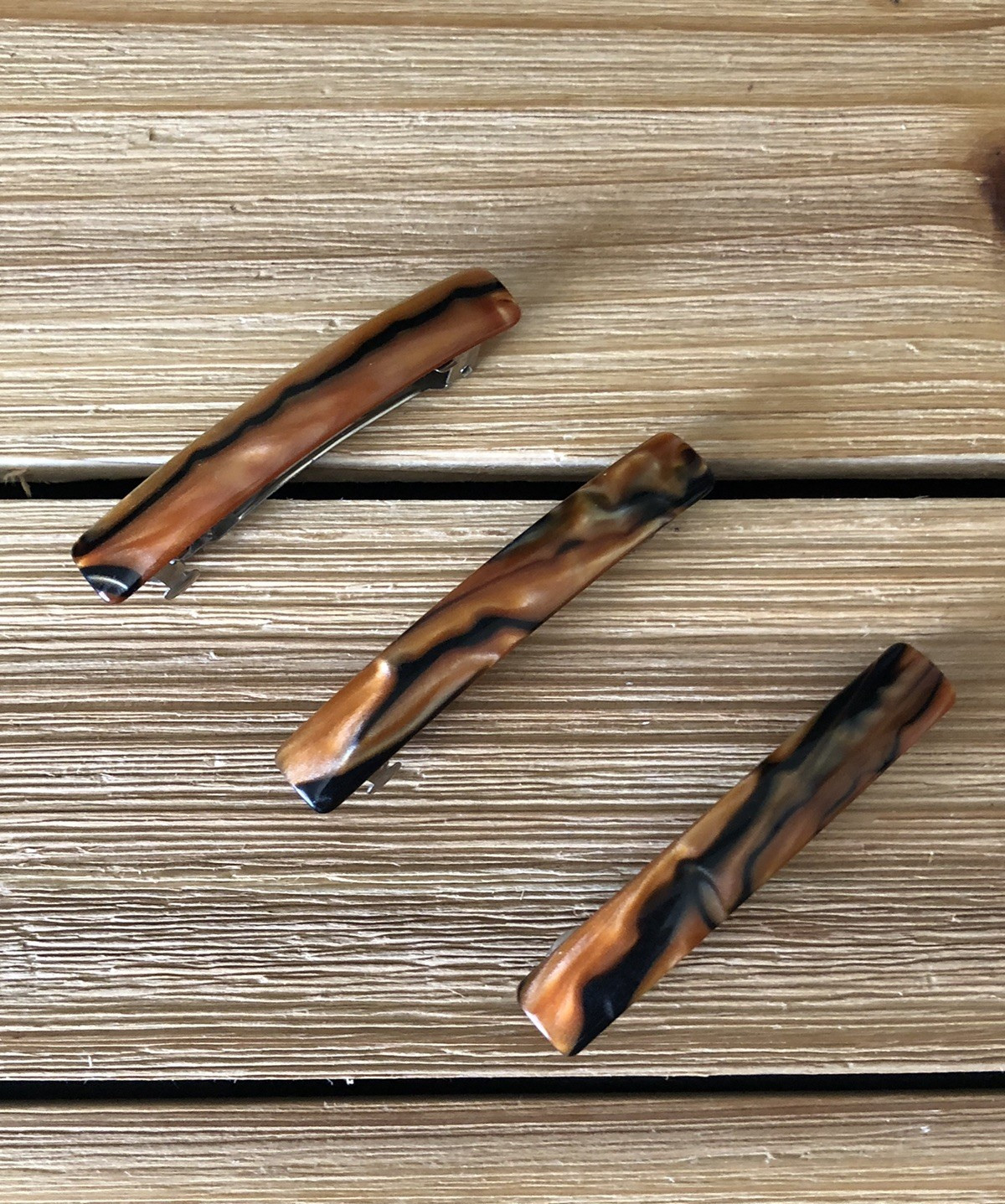Vintage Hair Barrettes Faux Tortoise Shell Swirl Design Made in Taiwan Lot of 3
