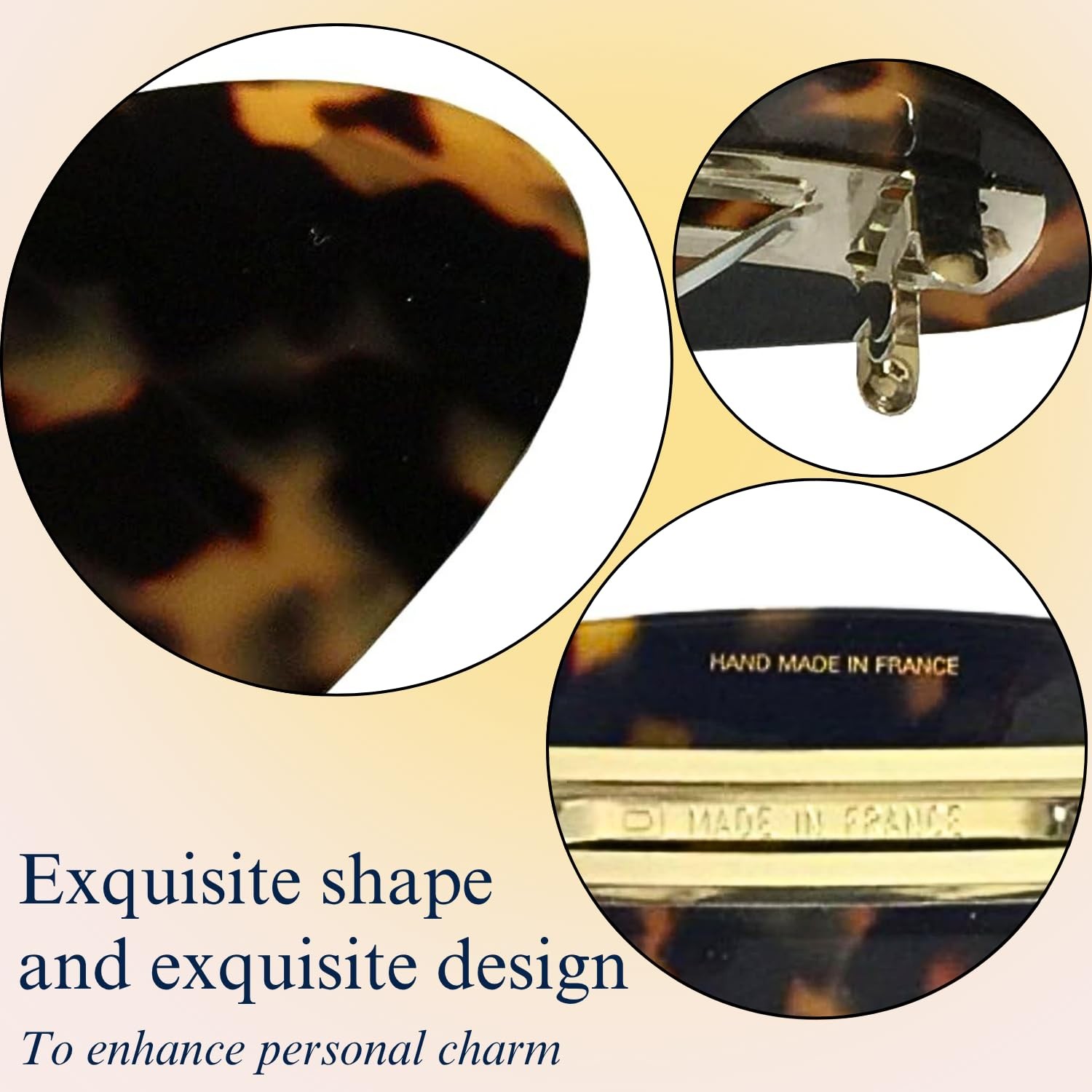 French Amie Fine Oval Medium Celluloid Handmade Automatic Hair Clip Barrette