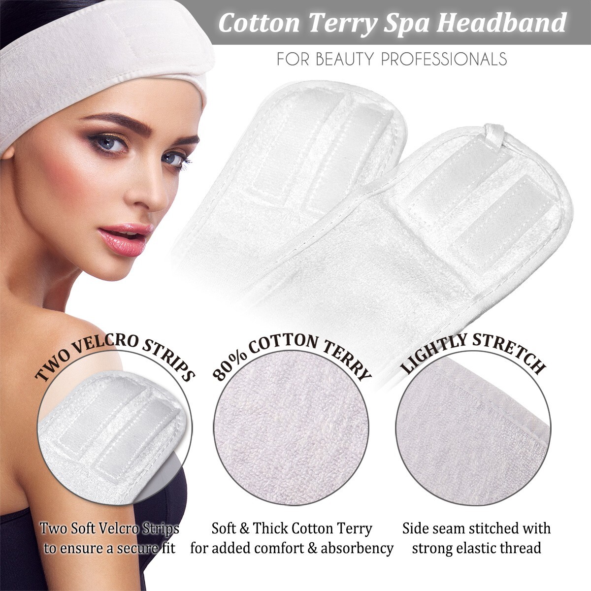 Spa Headband Cotton Terry Facial Head Wraps Soft Towel for Women Skincare AH1003