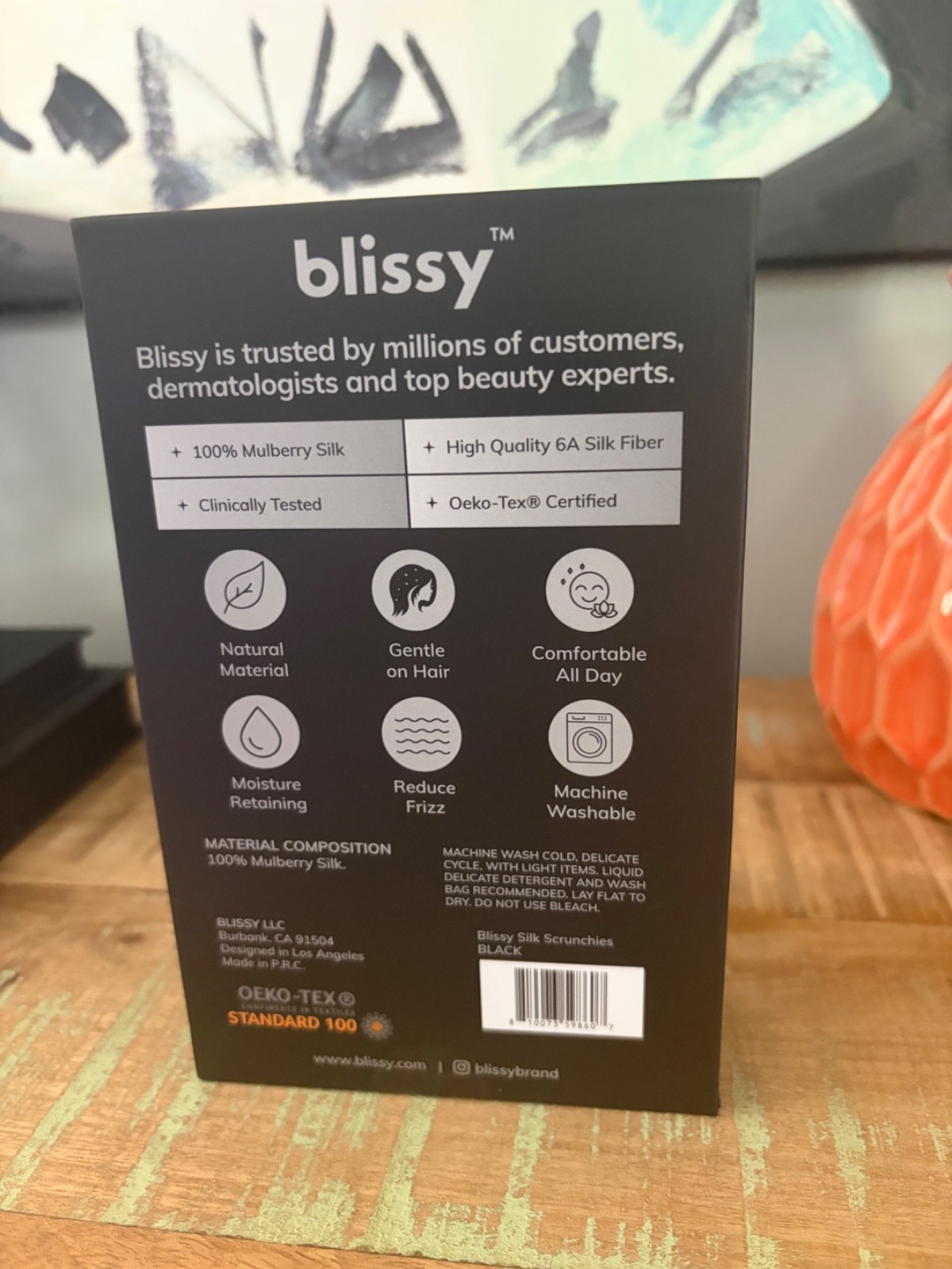 Blissy 100% Mulberry Silk Hair Scrunchies Black NIB