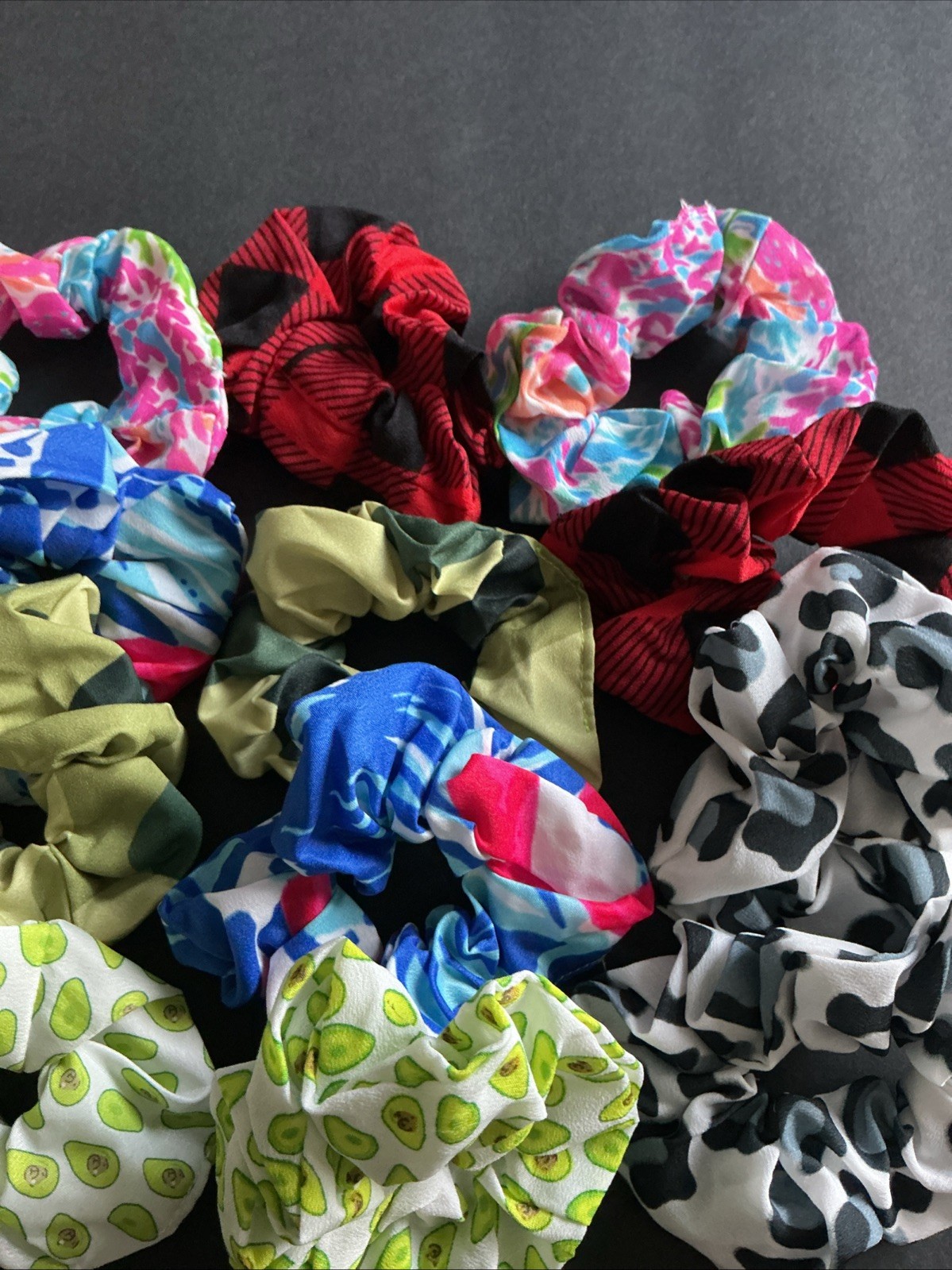 12pc Lot Hair Scrunchies Tween Floral Red Blue Pink Multicolor, Brand New