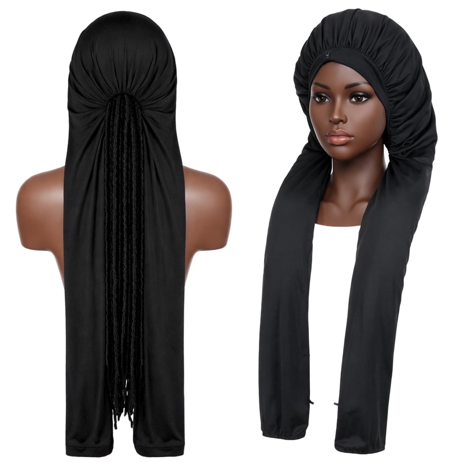 QFGasre Bonnet for Sleeping Long Satin Braids Hair One Size, Black