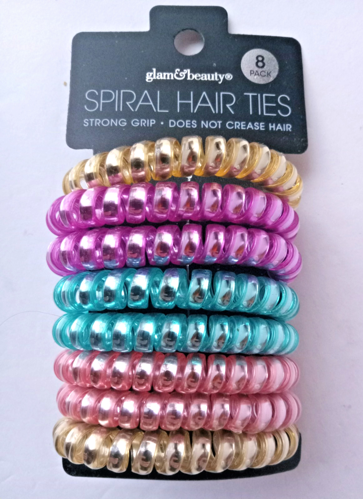 Hair Ties RAINBOW Bands Coil Spiral Elastic Ponytail Purple Pink Aqua Gold 8 PK