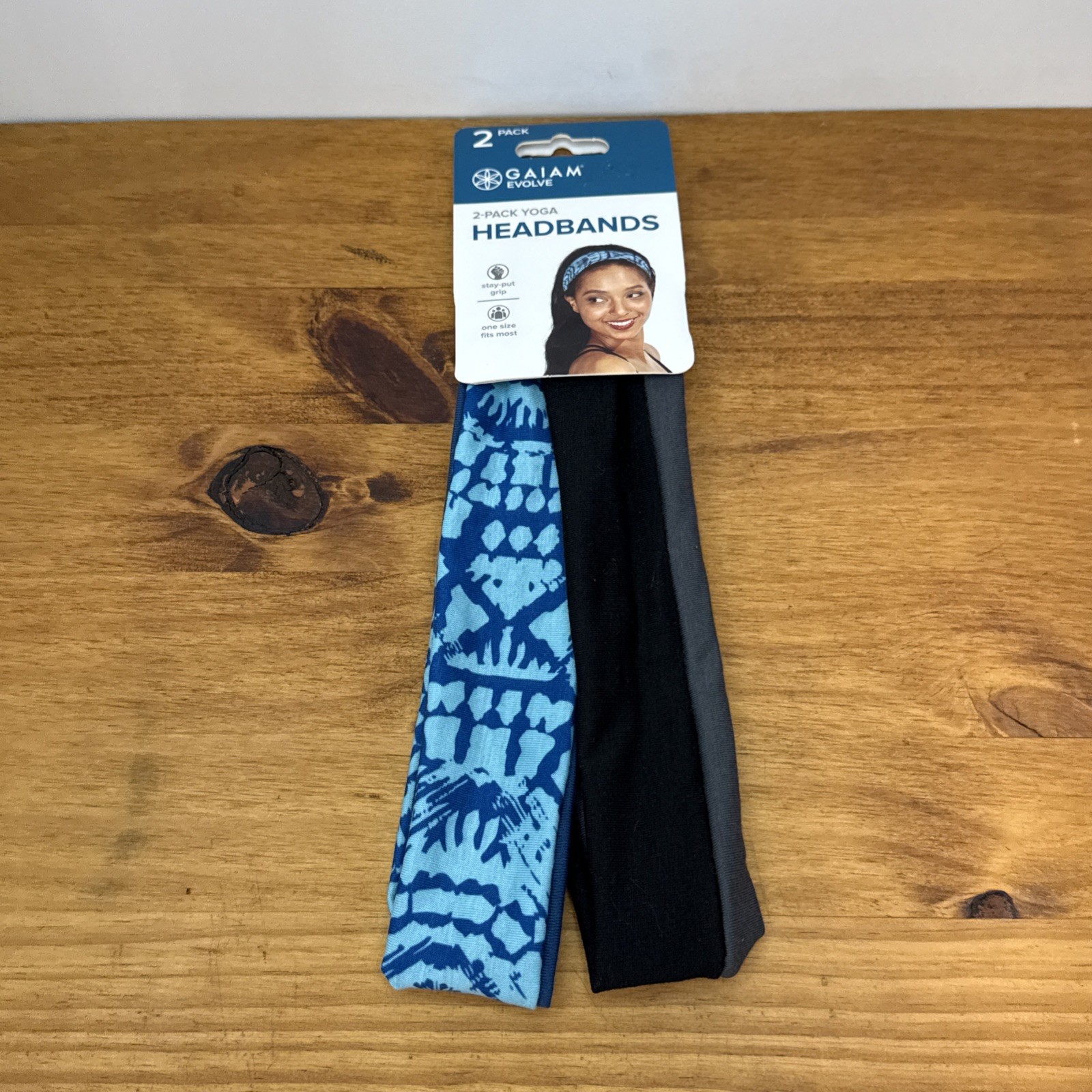 Gaiam Evolve Yoga Headbands 2-Pack Stay Put Grip One Size Tie Dye Black Gray NWT