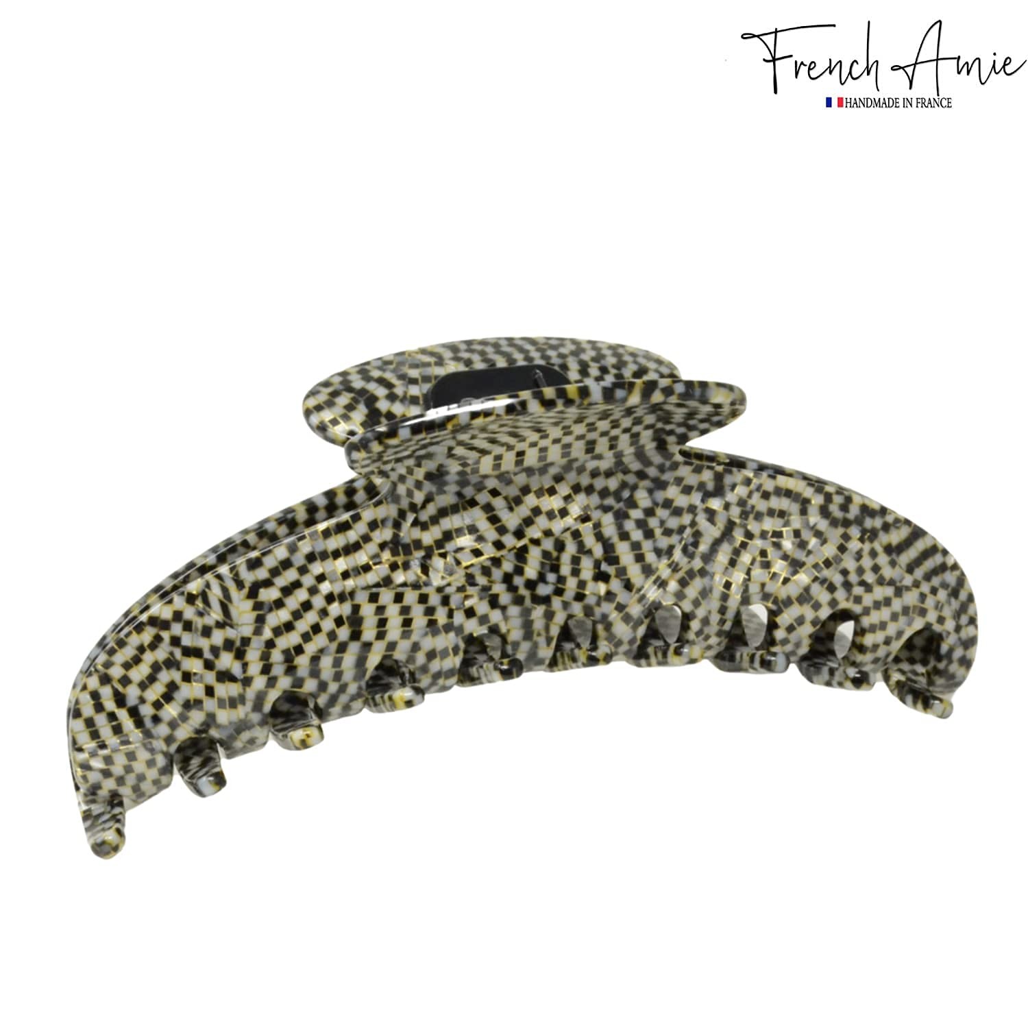 French Amie Contour Large 4 ¾” Celluloid Handmade Jaw Hair Claw Clip for Women