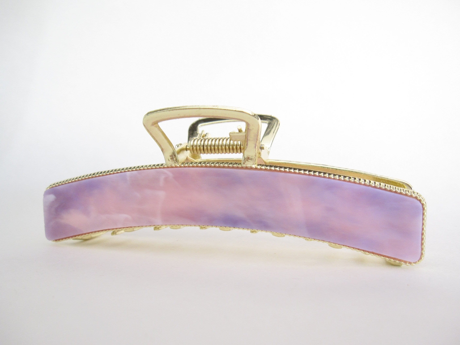 Long gold metal and lavender purple pink marbled acrylic hair claw clip