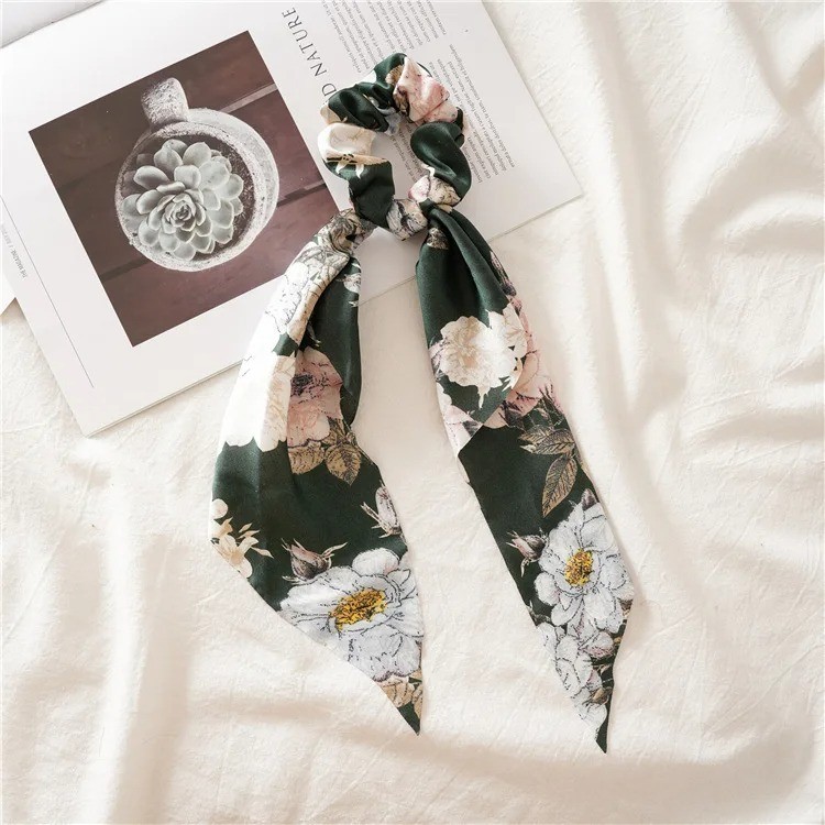 Fashion Leopard Print Bow Satin Long Ribbon Ponytail Scarf Hair Tie Scrunchies
