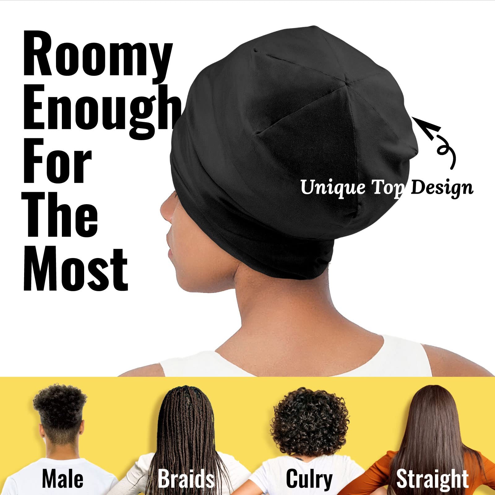 100% Mulberry Silk Lined Sleep Cap Bonnet for Curly Hair and Braid