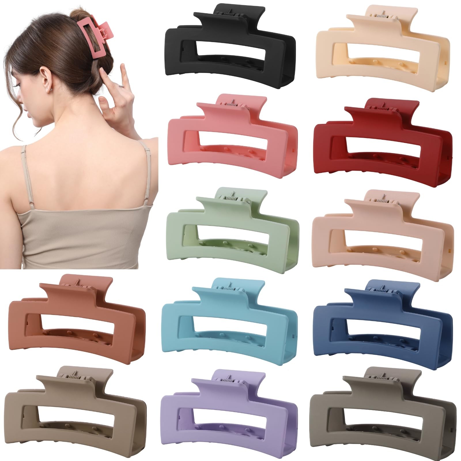 12 Pcs Square Hair Claw Clips for 1 Count (Pack of 12), Multi-Colors-3.5INCH