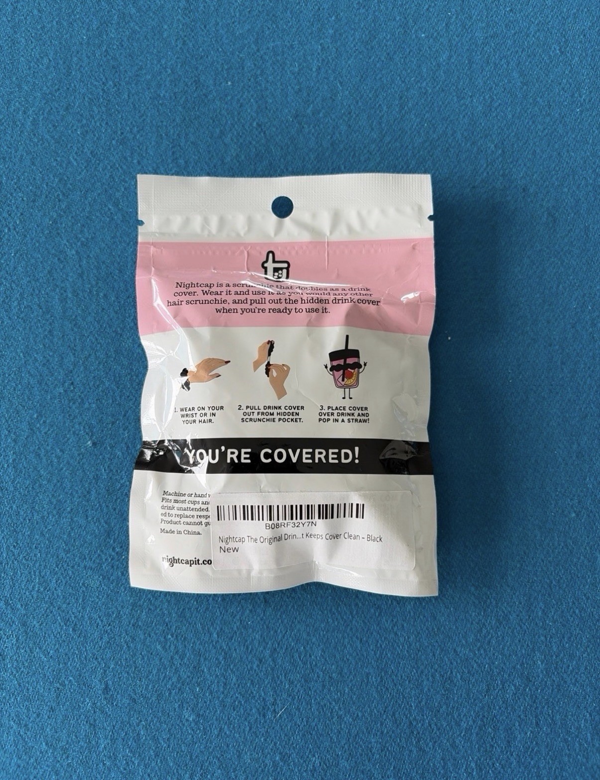 Nightcap Drink Spiking Prevention Scrunchie Black Water Resistant Polyester