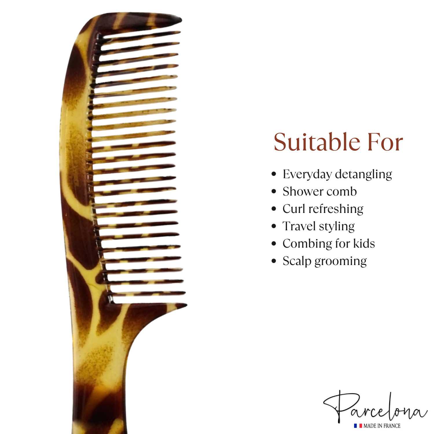 Parcelona French Wide Tooth Detangling Comb Cellulose Acetate Hair Comb Clip