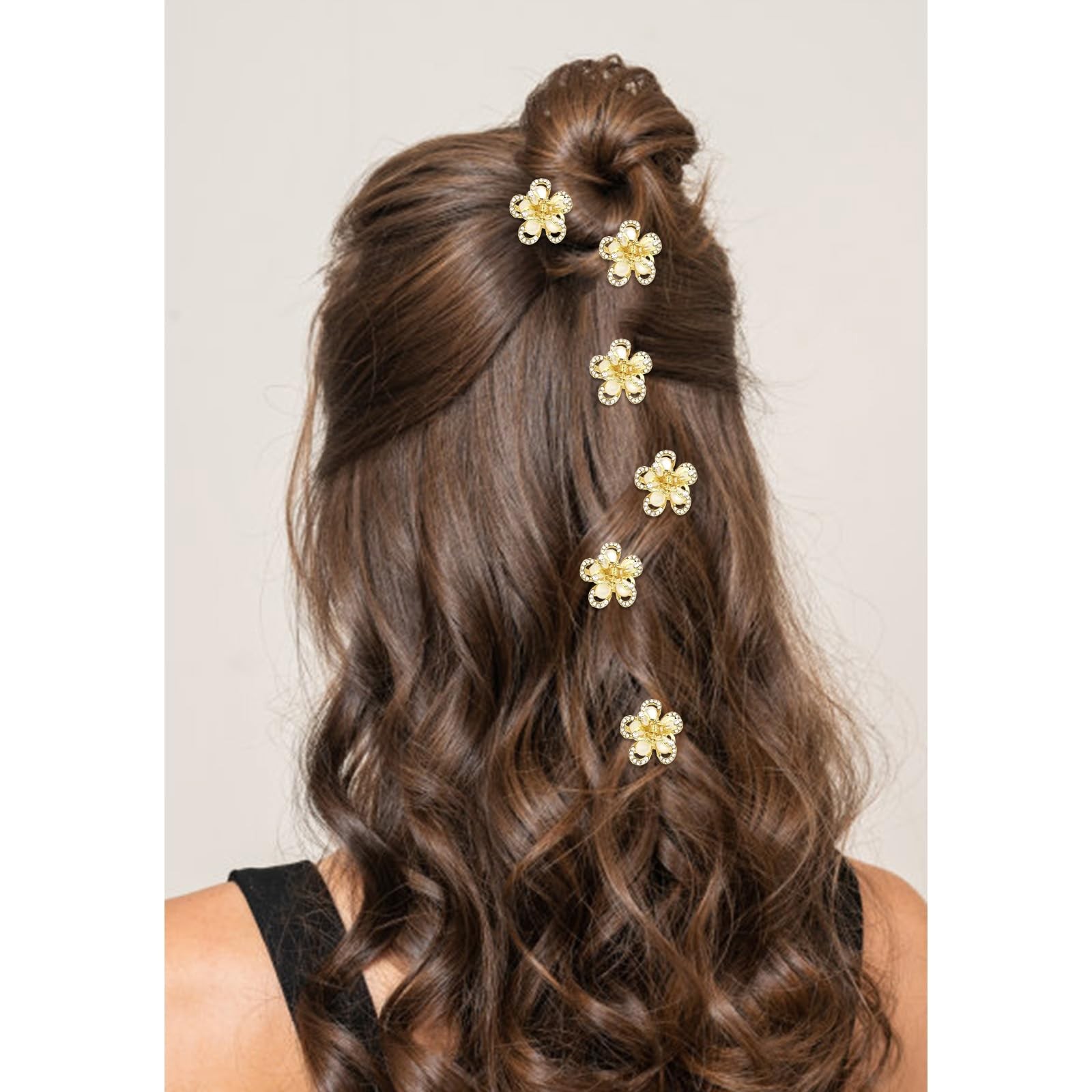 Esitrormi Small Claw Clips for Women Cute Flower Rhinestone Hair gold