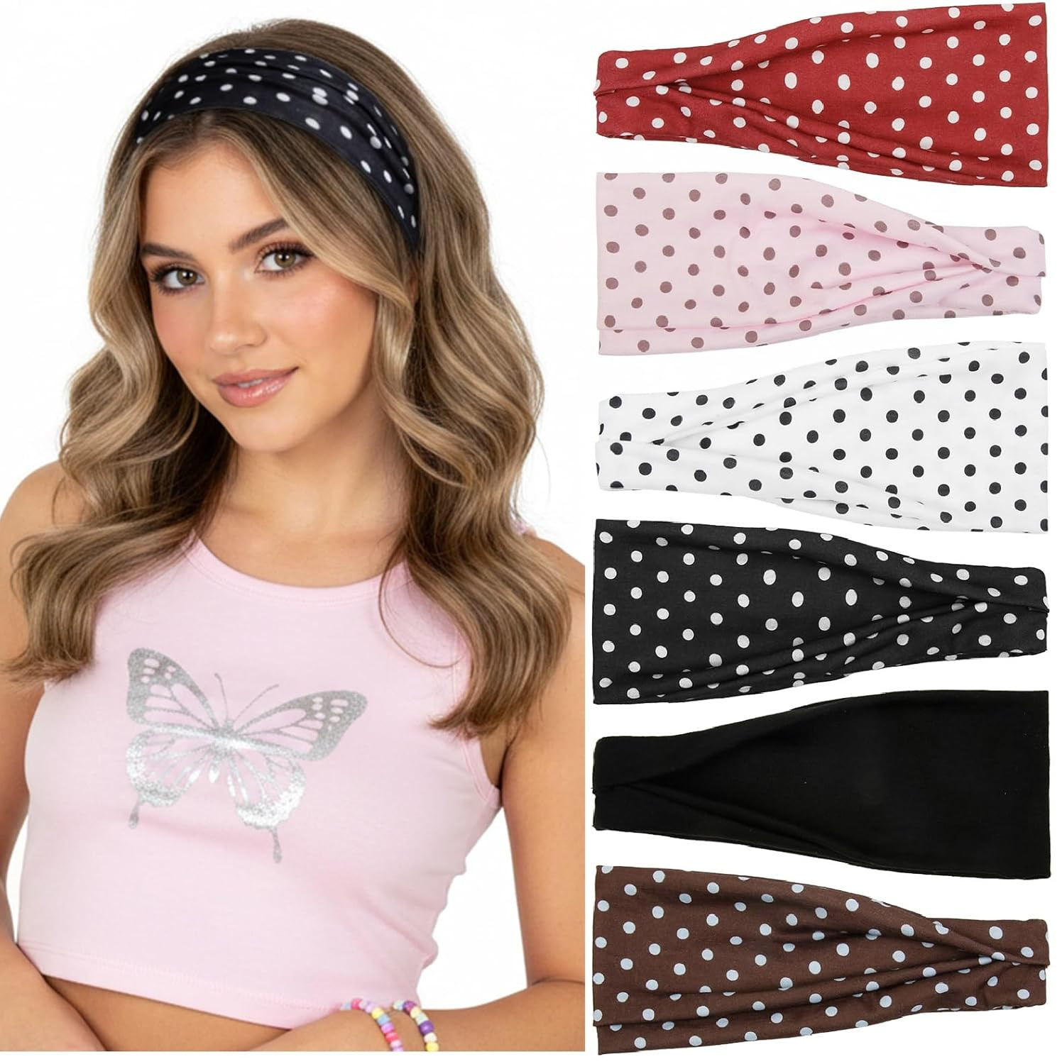 Headbands for Women Trendy Polka Dot Hair Bands for Yoga Workout Every Day Wide