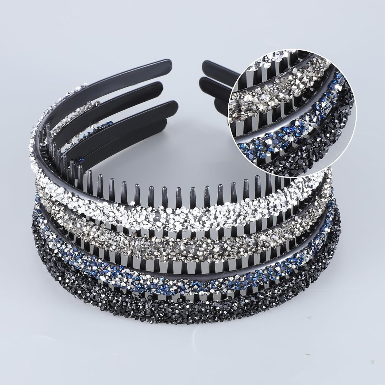 Rhinestone Headband for Women 4 Pcs Christmas Crystal Headband with Teeth Glitte