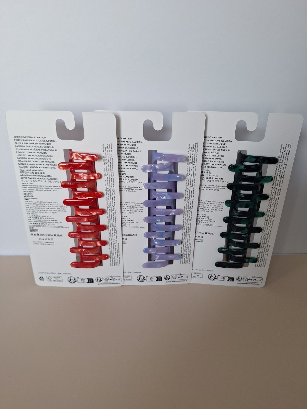 3 Alo Acrylic Illusion Hair Claw Clips Set of 3 Purple White Pink