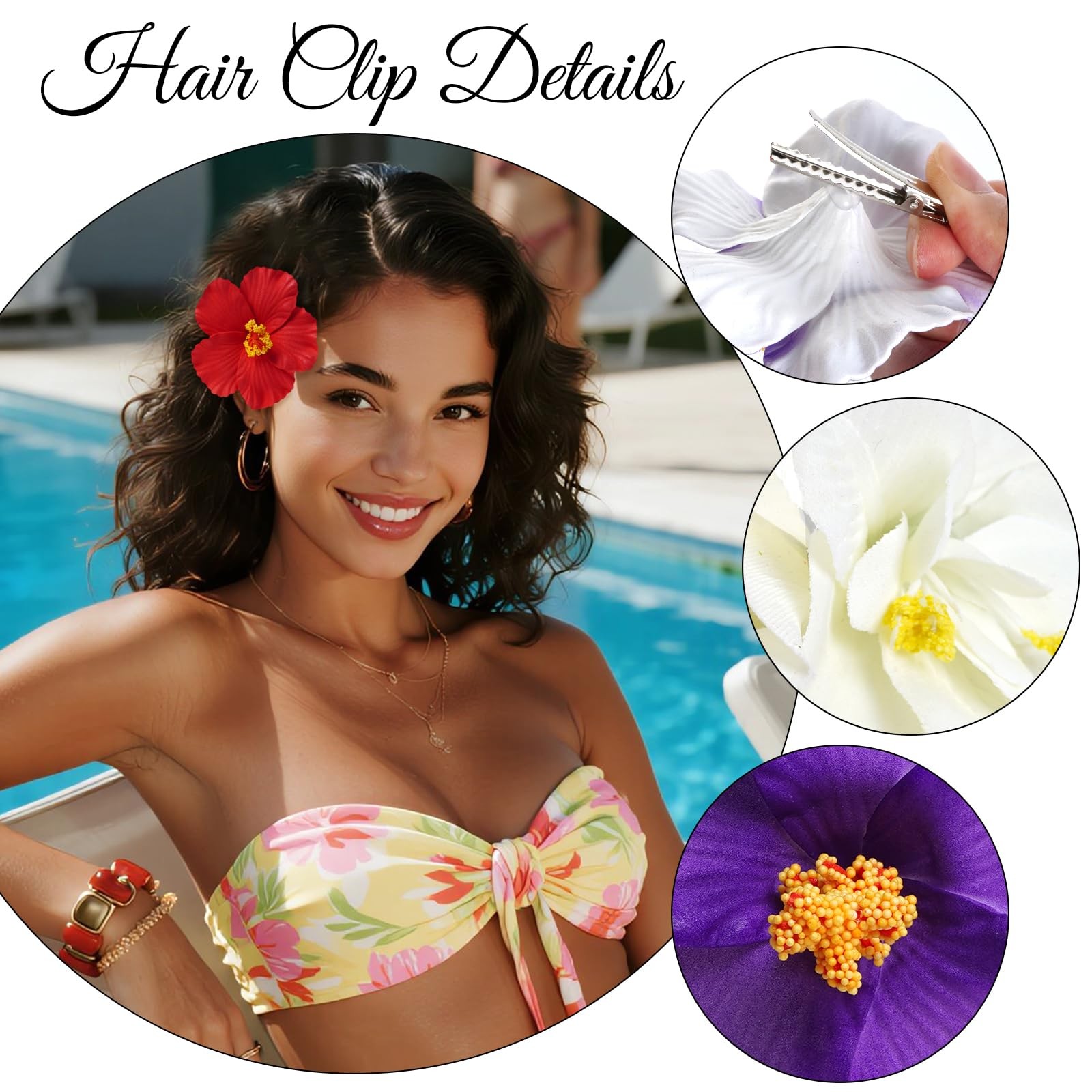 10PCS Hawaiian Flower Hair Clips for Women 1 Count (Pack of 10), Multicolor-A