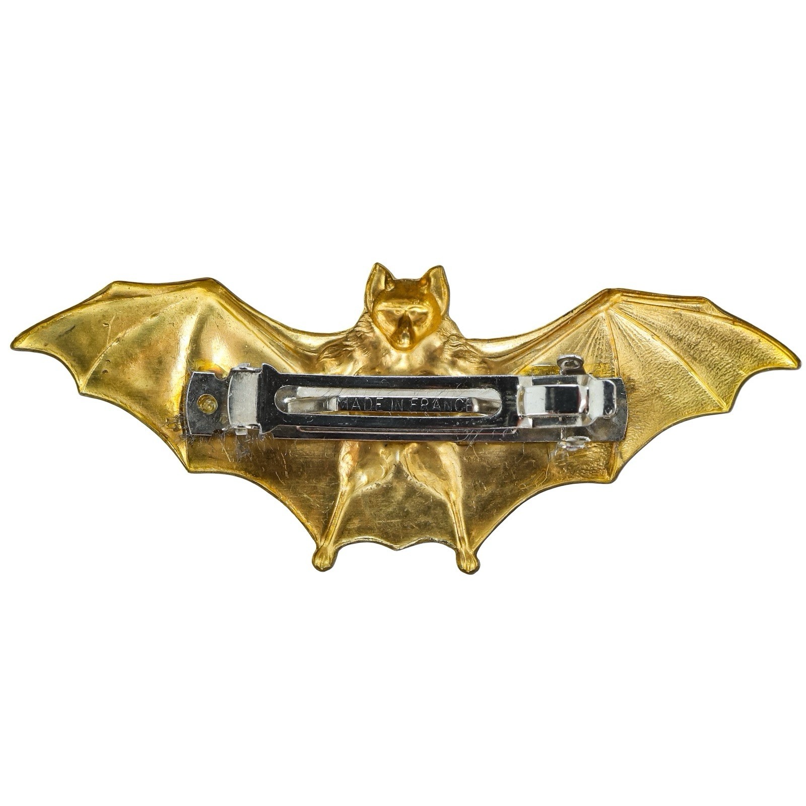 Vintage Style Brass Bat Hair Barrette Made in France 3.38” Gothic Figural