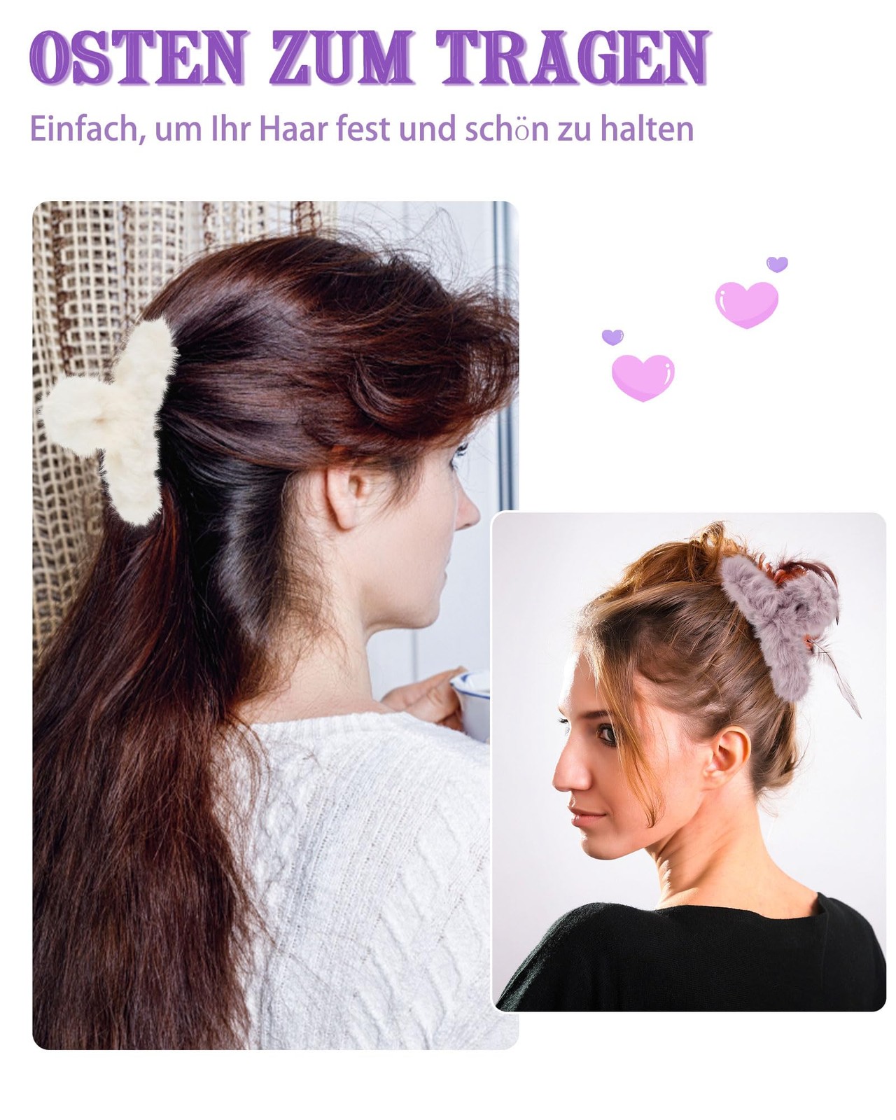 Olldag 4 PACK Large Hair 1 Count (Pack of 4), Black +White+ Purpel +Khaki