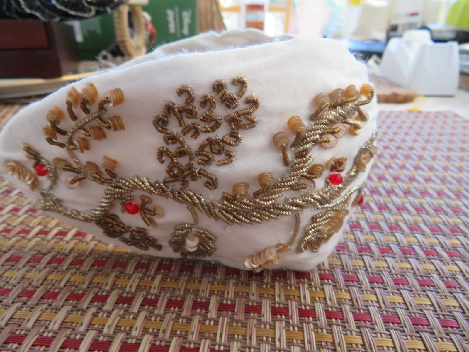 NAMJOSH Gold Embroidered with Sequins White Headband