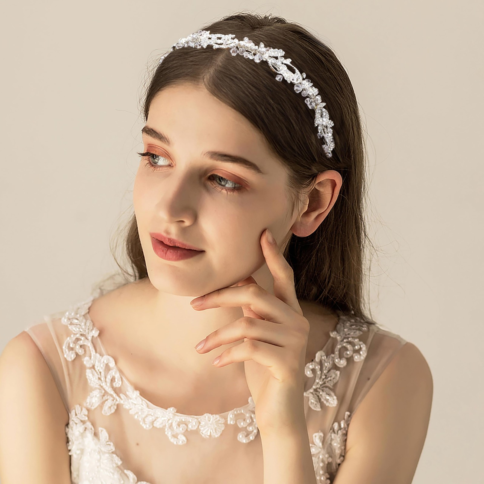 1 PC Bridal Headband Rhinestone Hair Band Headpiece Silver 14 Inch