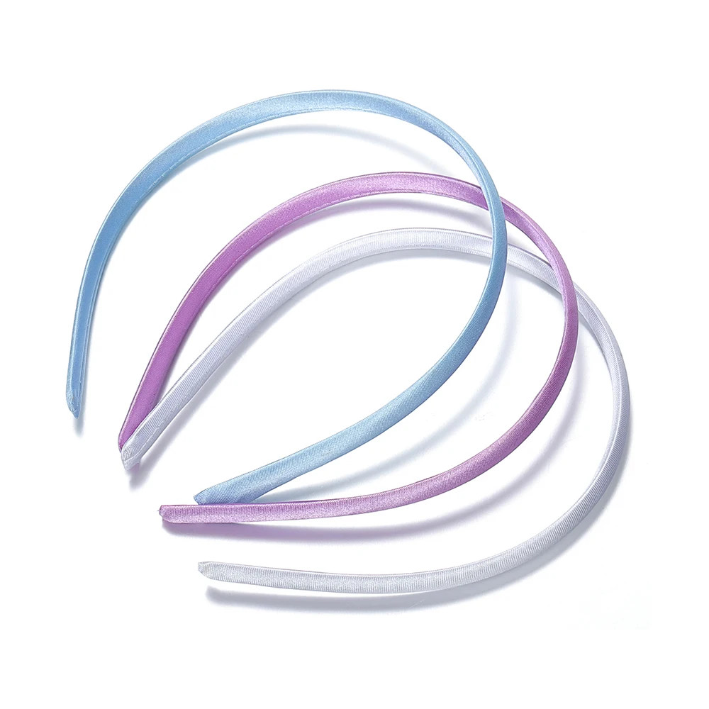 10Pcs Fashion Satin Solid Color Headband Colorful Fabric Covered Thin Plastic Ha