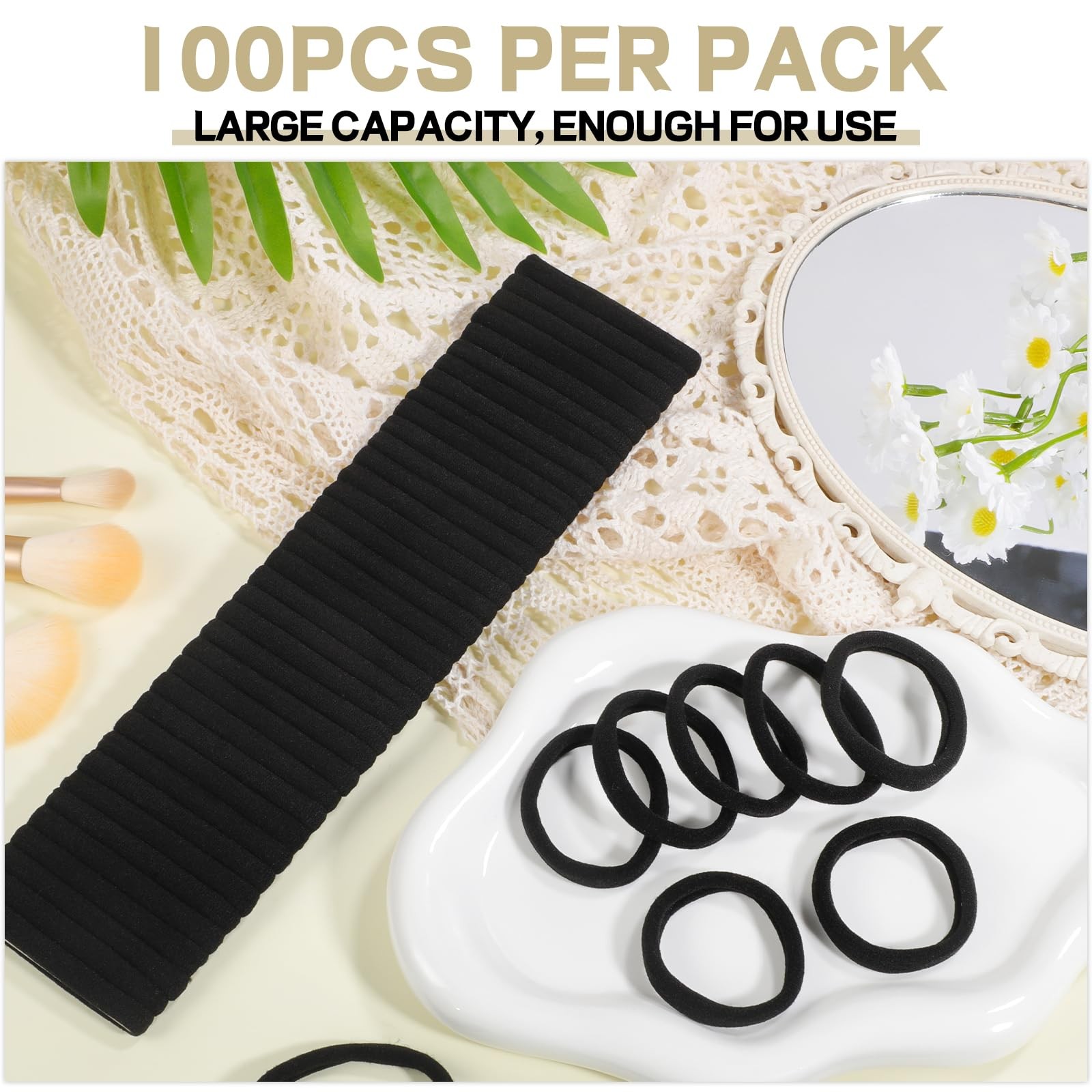 100 Pcs No Damage Seamless Hair Ties Rubber Bands Elastic Ponytail Holders