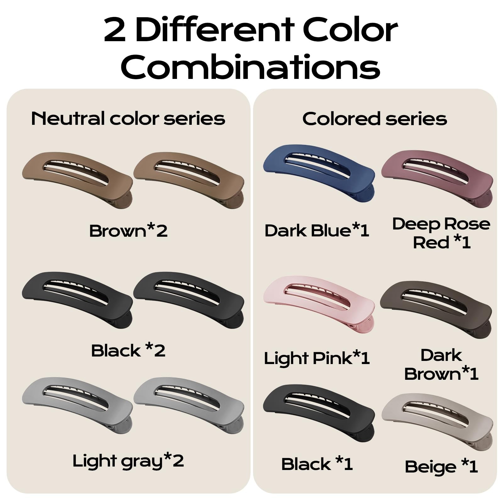 Large Lay Flat Claw Clips for Women Black, gray, orange, blue, brown, khaki