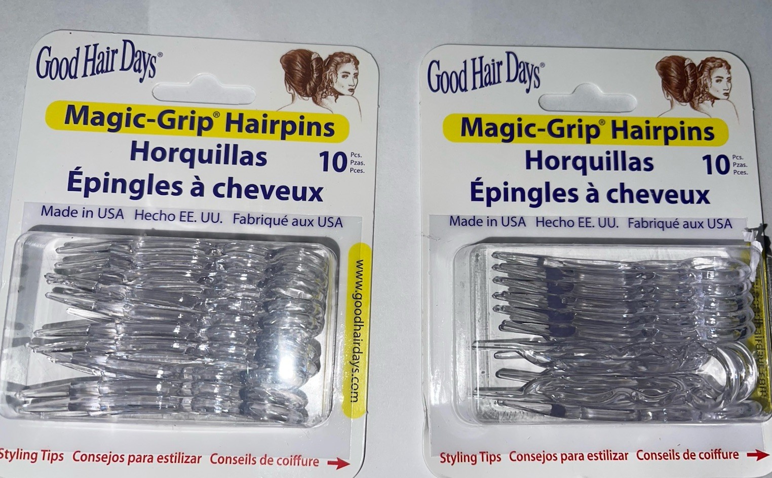2 Pkg Good Hair Days Magic Grip Clear 10 pcs. Hairpins 2 1/2″