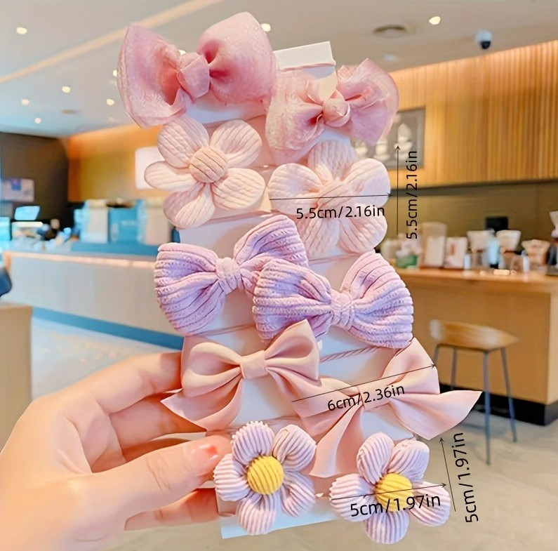 10pcs Bow Flower Hair Ties Elastic Ponytail Cute Butterfly Hair Bands – NEW