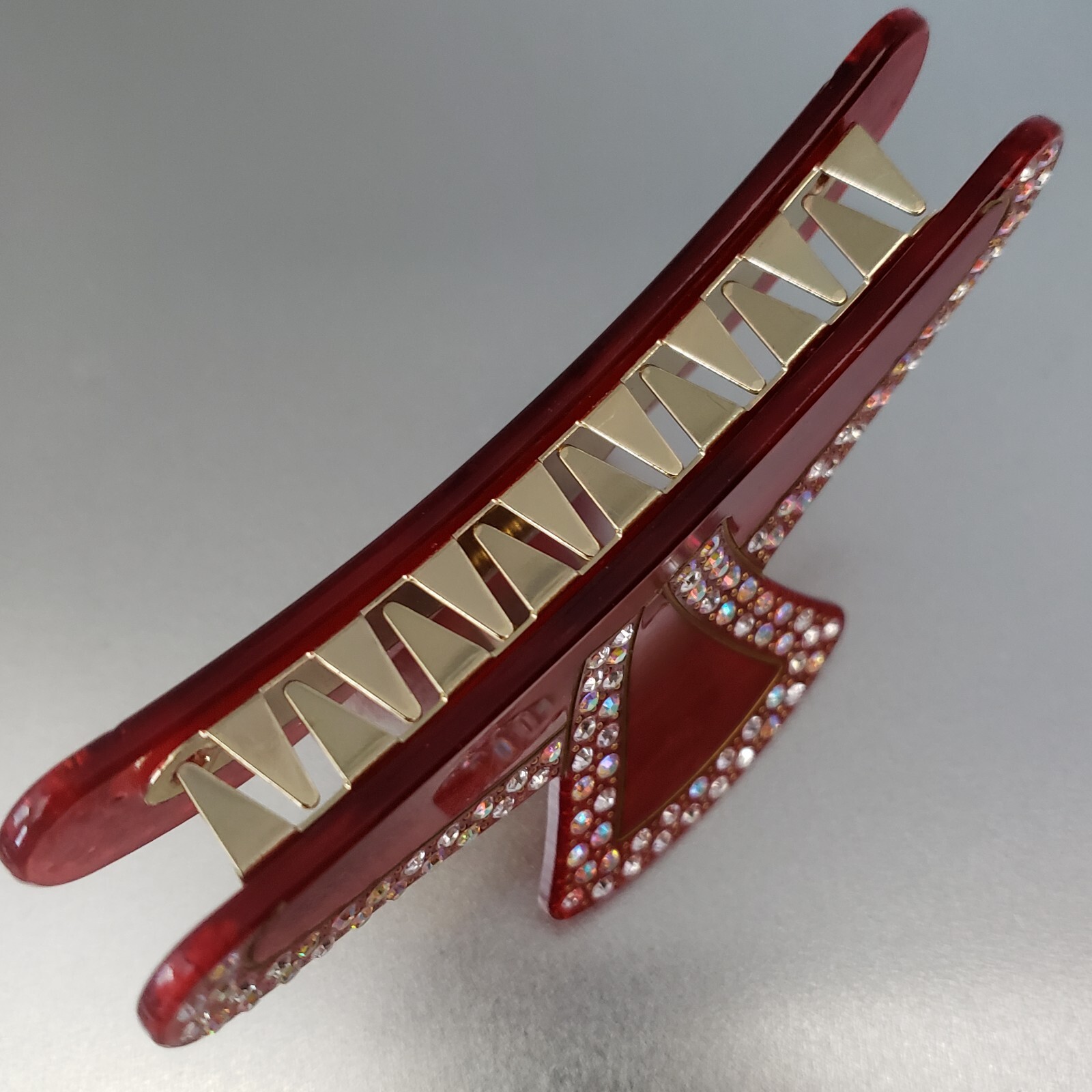 Acrylic AB Rhinestone Metal Hair Claw Red