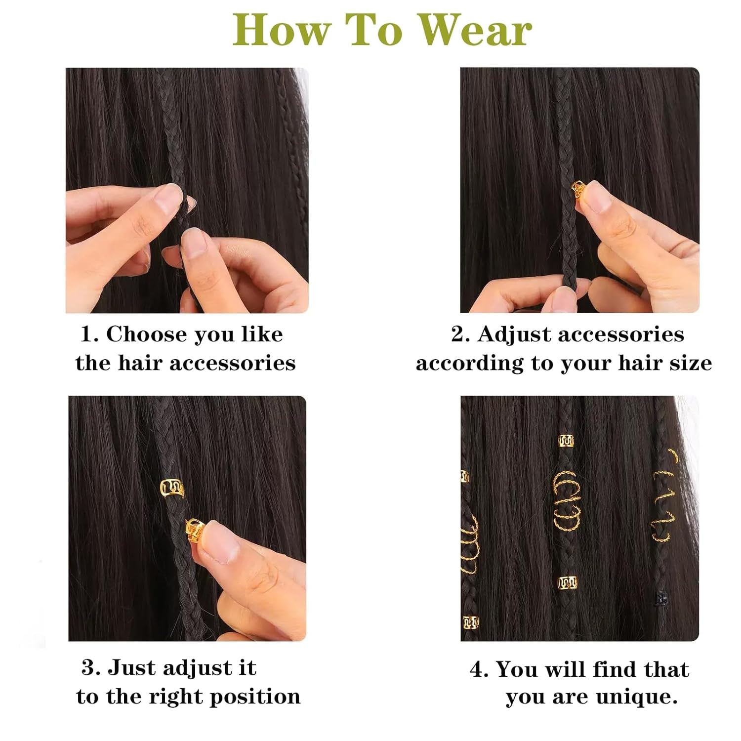 110 Pcs Gold Hair Jewelry for Braids and Dreadlocks – Metal Rings, Cuffs, Clips