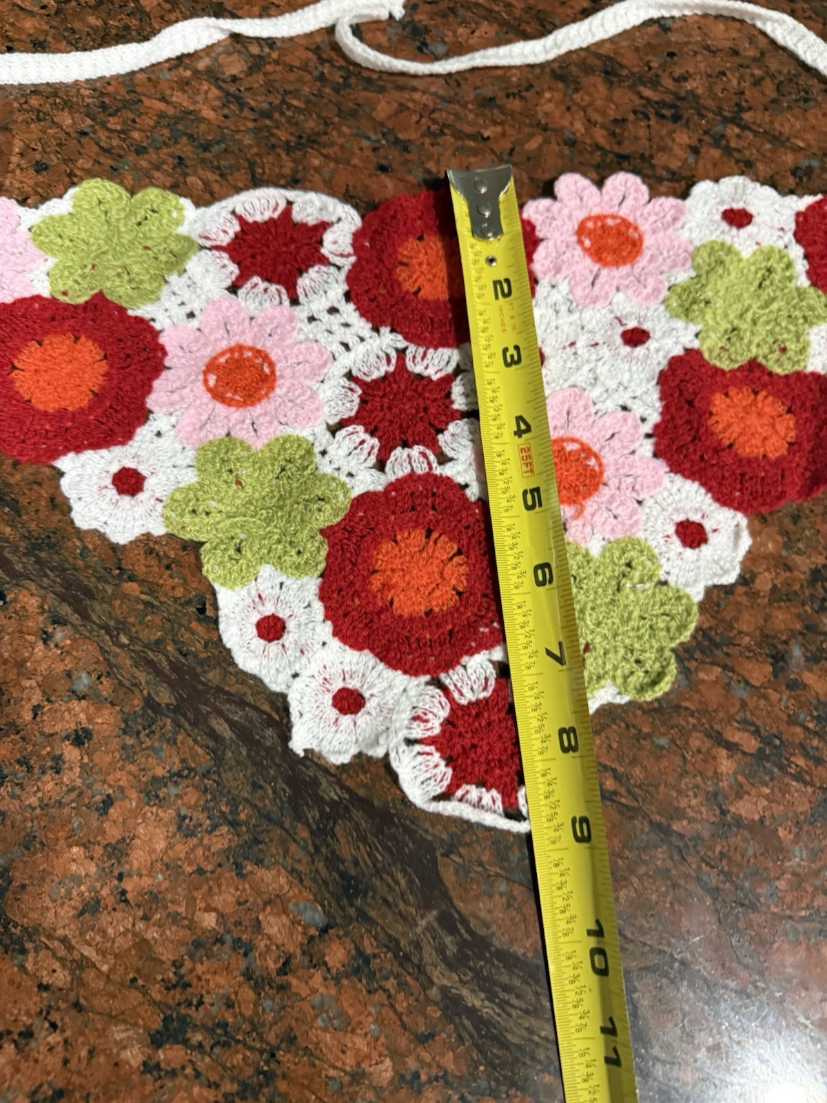 Crochet head scarf hair accessory wrap bandana Red Pink White Floral Bouquet new