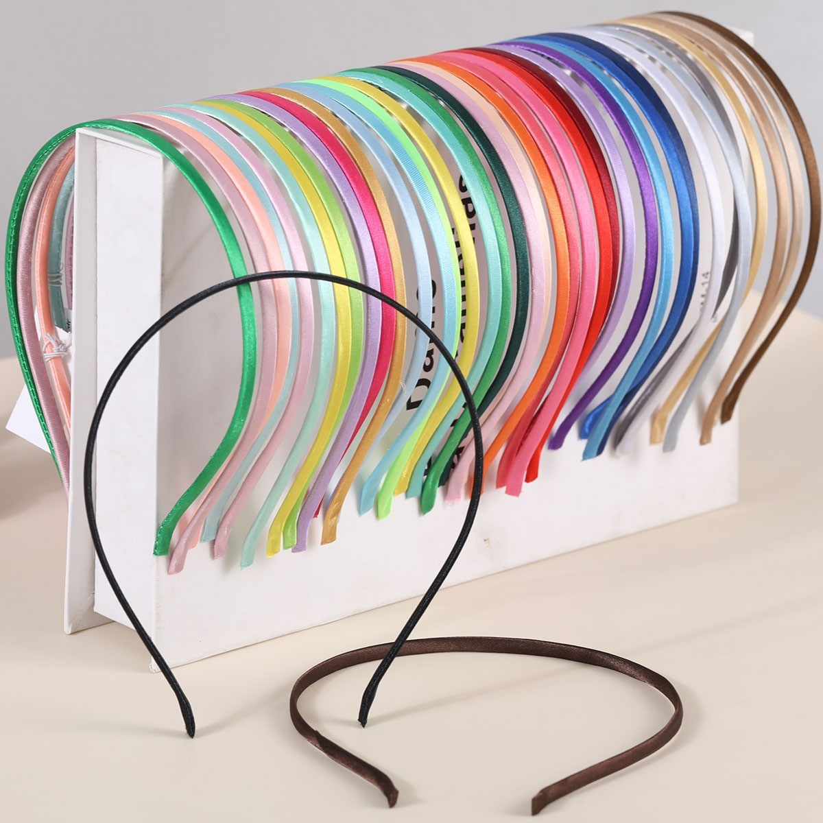 10Pcs Mixed Color Satin-Covered Metal Headbands -5mm Hair Bands with Rubber Ends