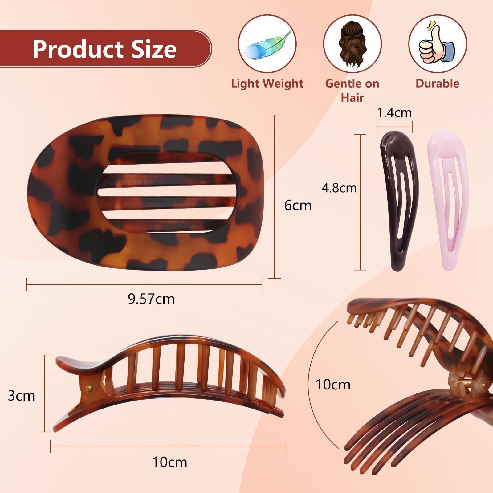 4 PCS Flat Hair Clips – Round Claw 4 Count (Pack of 1), 4PCS-Color-2