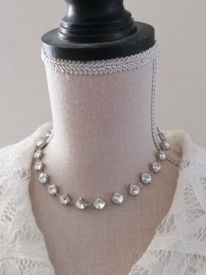 THIERRY MUGLER Silver Vintage Necklace Crystal Diamond Cut Design Pre-Owned