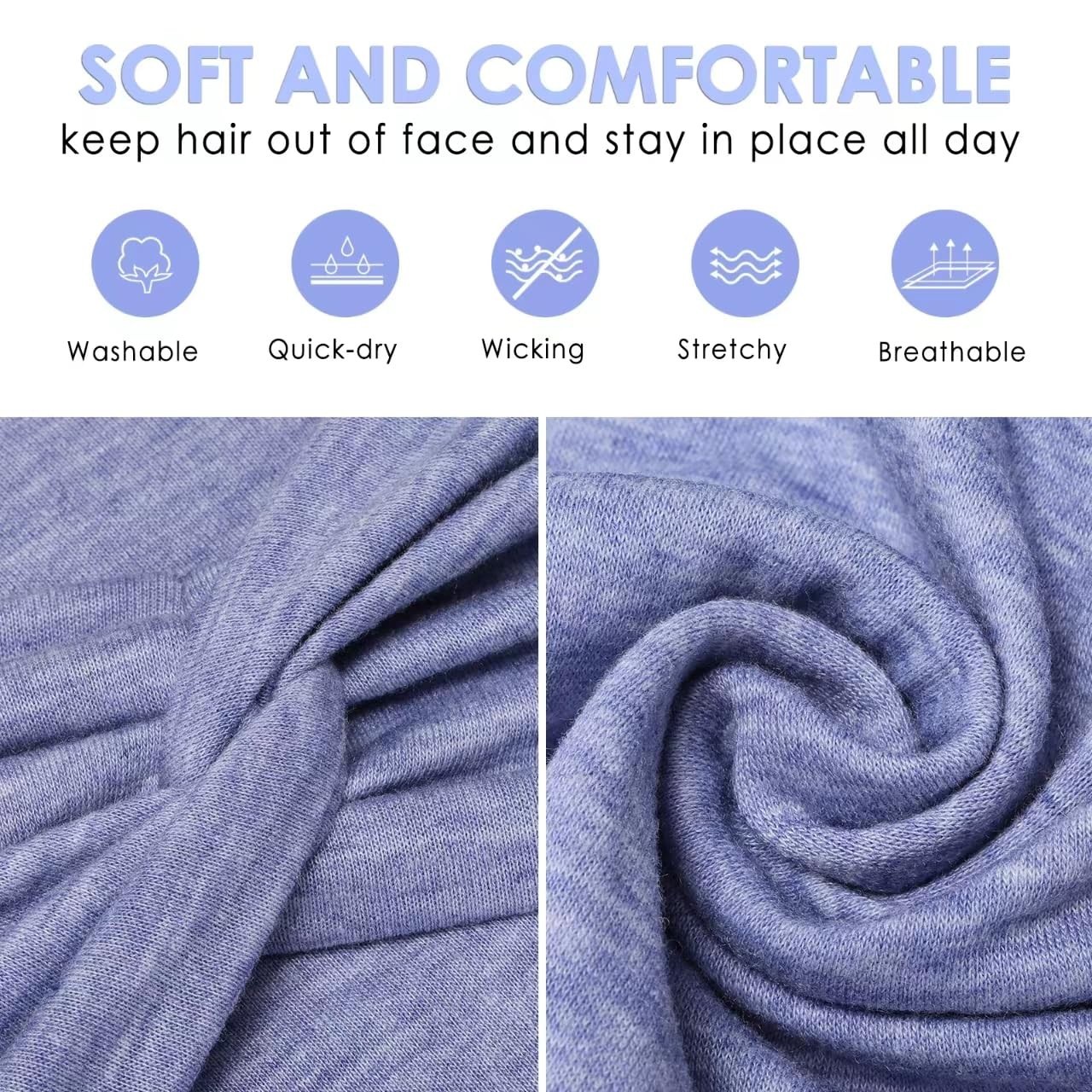 Extra Wide Cotton Turban Headbands for Women – 7″ Non-Slip Boho Hair Bands (6 Pc