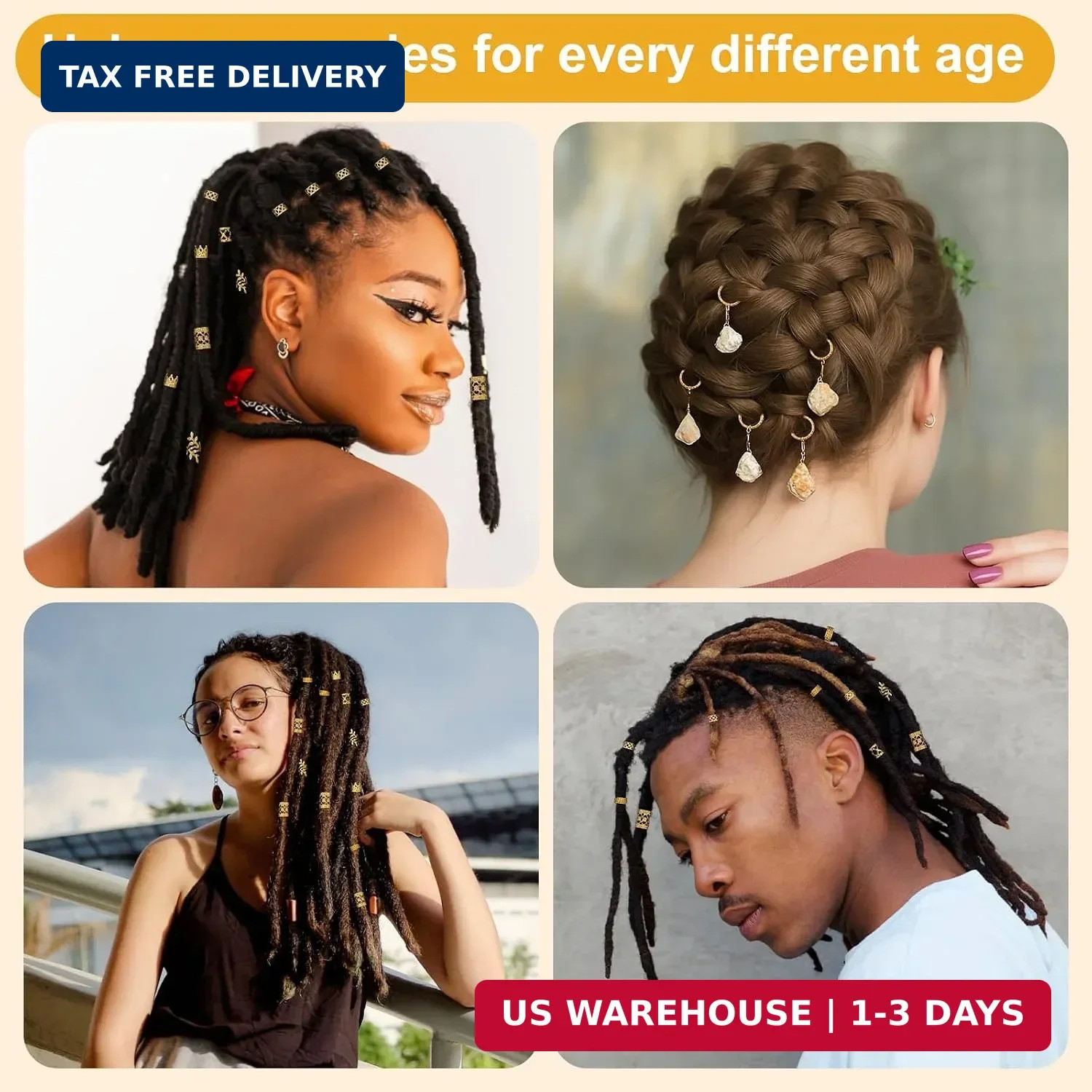 220Pcs Hair Jewelry for Dreadlock, Metal Hair Charms for Women, Gold Bra
